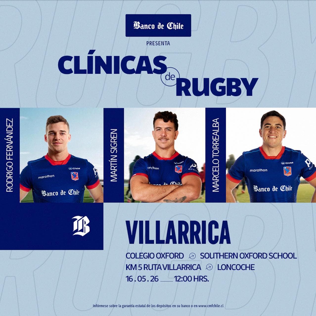 BANCO DE CHILE PRESENTA: CLINICA DE RUGBY VILLARRICA image}